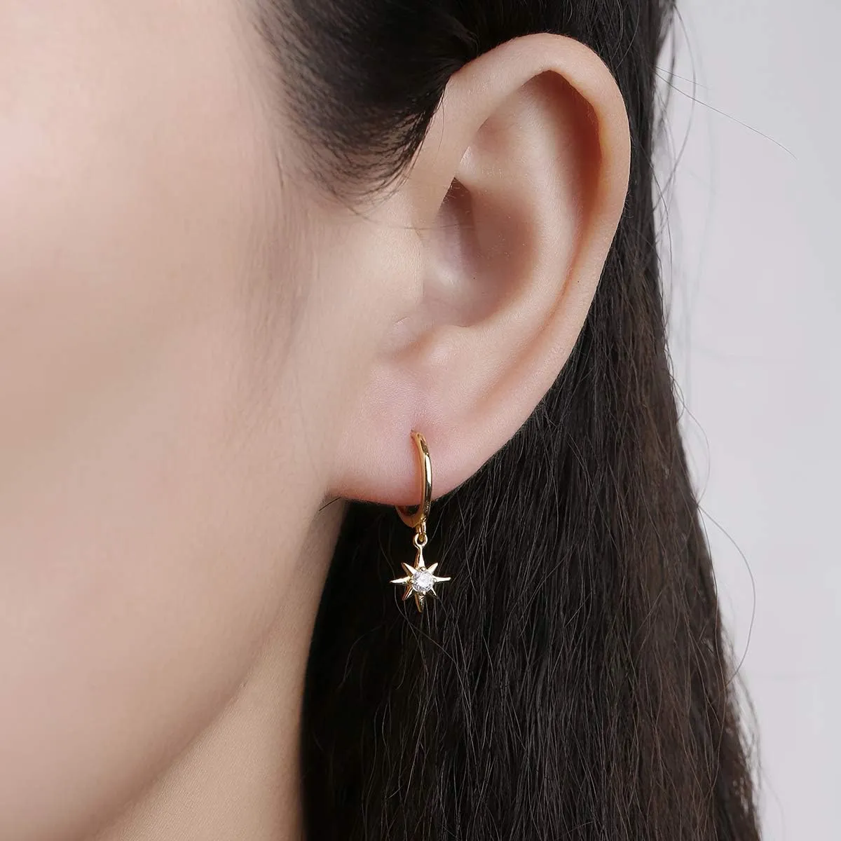 Dainty Hoop Dangle Earrings for Women, Small Hoop Earring with Charm - Moon Star, Spike, Evil Eye, Sterling Silver Huggie Drop Earrings for Her