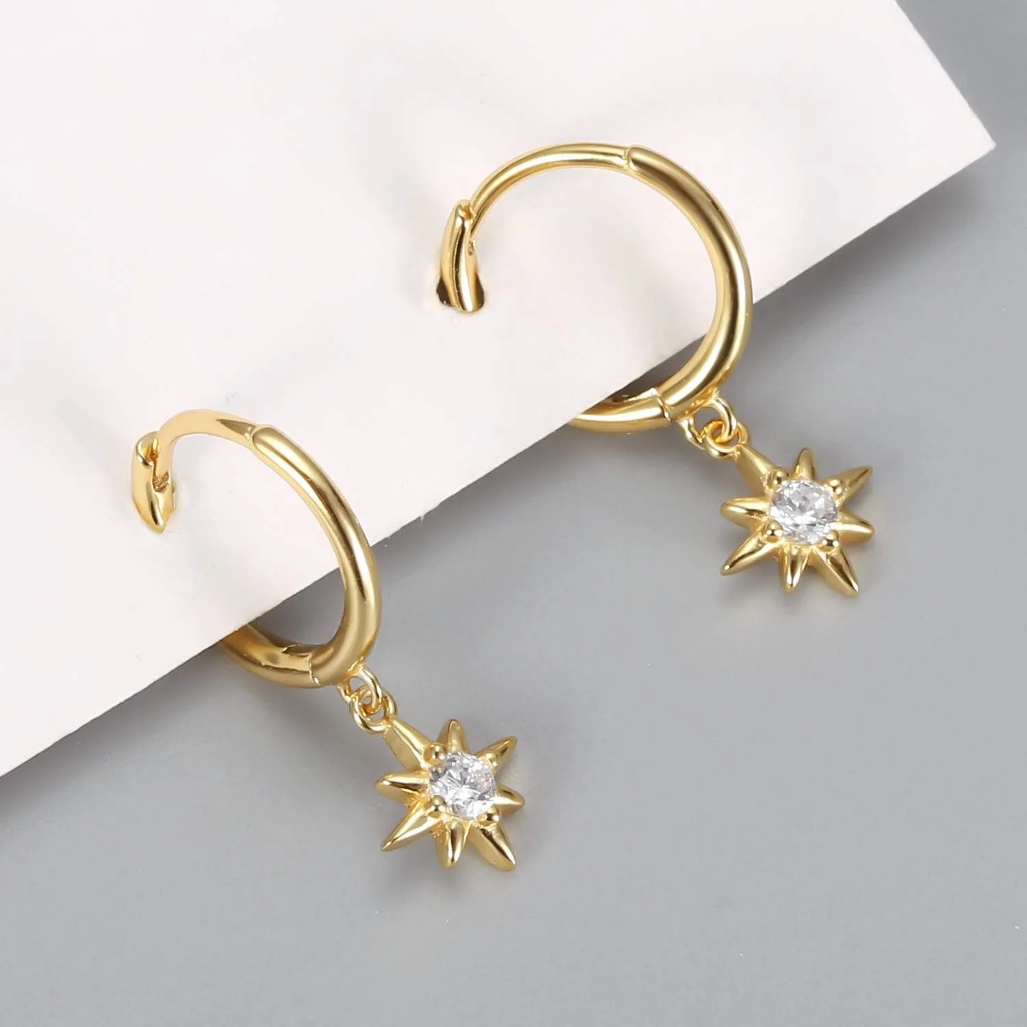 Dainty Hoop Dangle Earrings for Women, Small Hoop Earring with Charm - Moon Star, Spike, Evil Eye, Sterling Silver Huggie Drop Earrings for Her