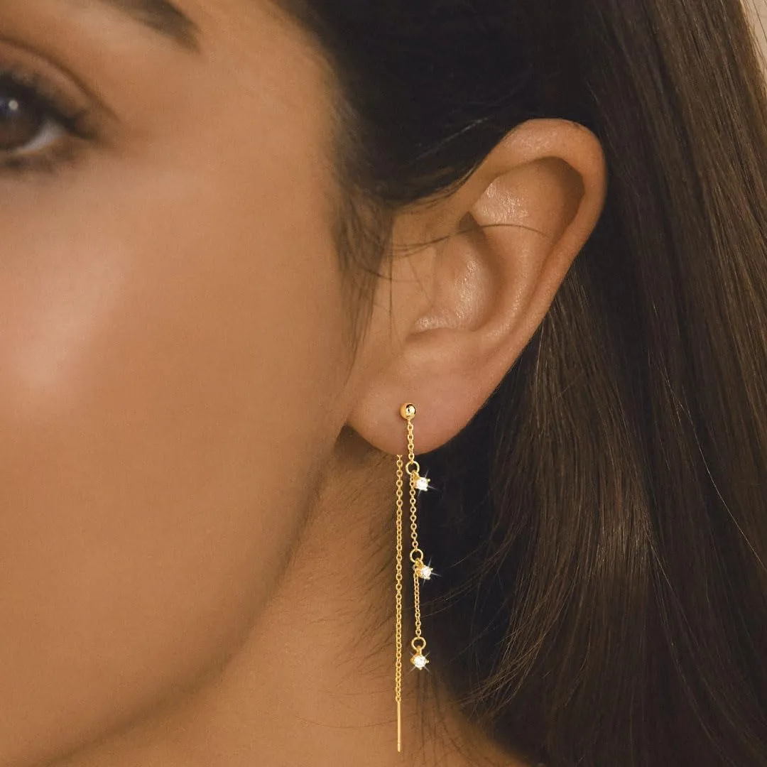 Dangle Earrings for Women Dainty Long Hanging Gold/Silver Chain Earrings Trendy Hypoallergenic Dangling CZ/Pearl Threader Earrings for Women Jewelry