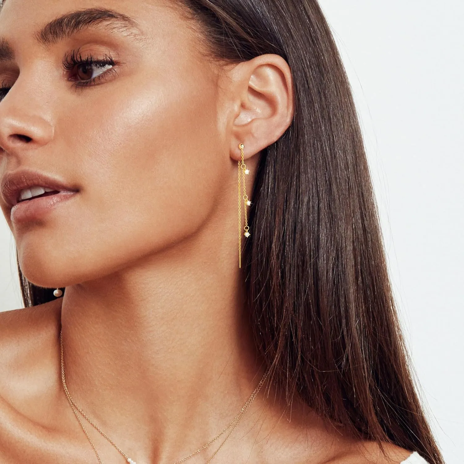 Dangle Earrings for Women Dainty Long Hanging Gold/Silver Chain Earrings Trendy Hypoallergenic Dangling CZ/Pearl Threader Earrings for Women Jewelry