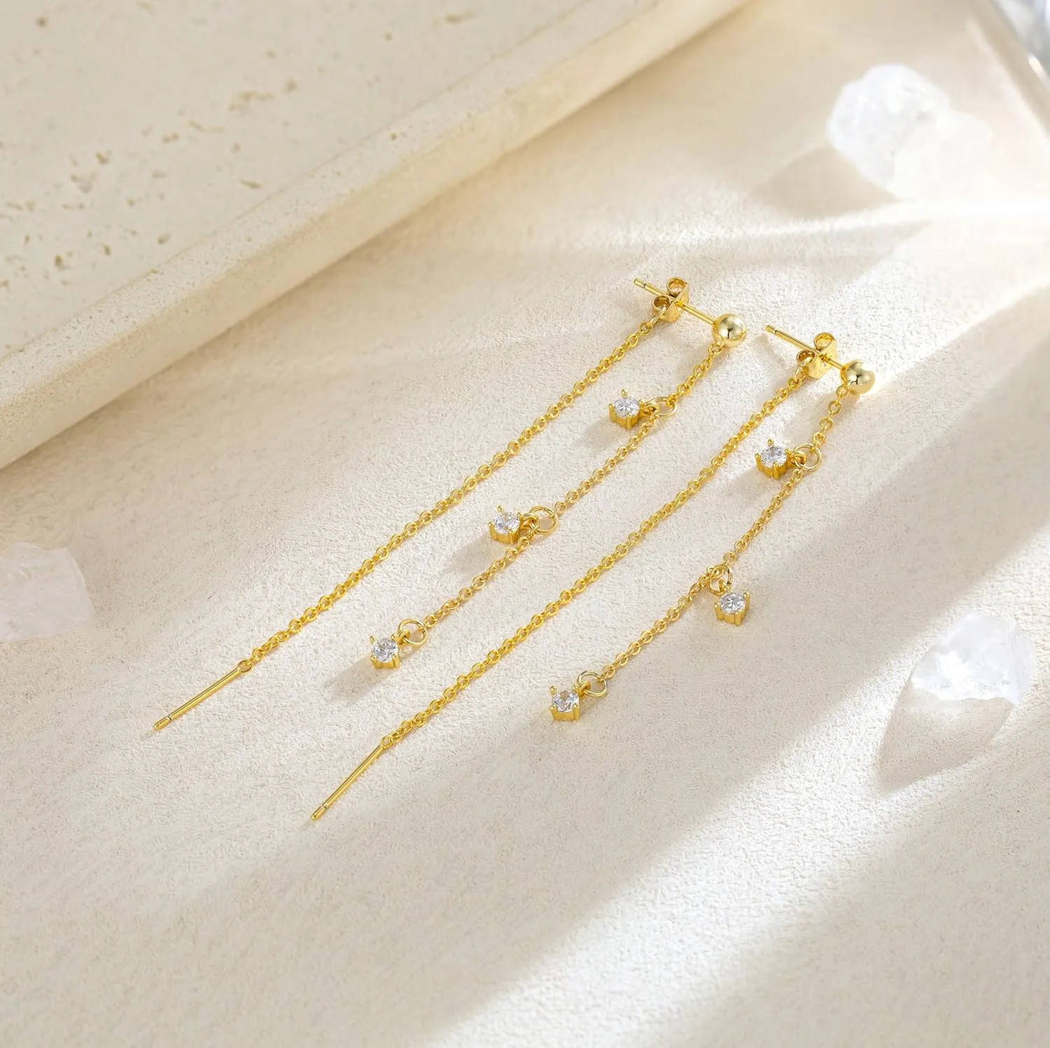 Dangle Earrings for Women Dainty Long Hanging Gold/Silver Chain Earrings Trendy Hypoallergenic Dangling CZ/Pearl Threader Earrings for Women Jewelry