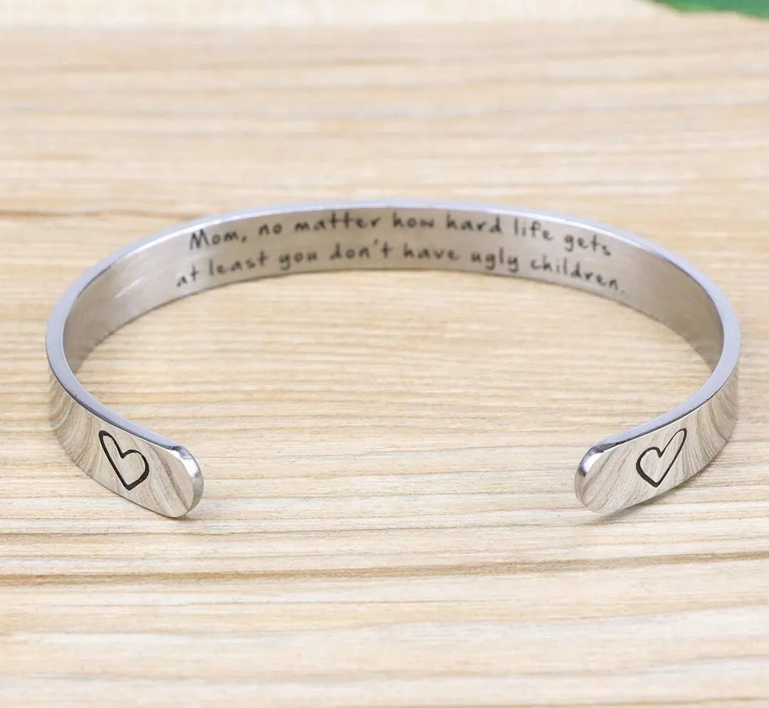 Daughter Mother Bracelets Wide Cuff Bangle Message Engraved Christmas Gifts for Her