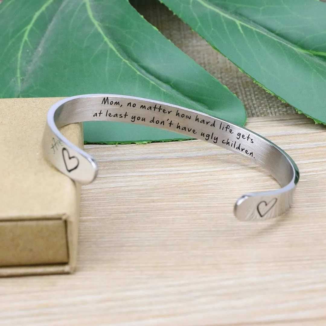 Daughter Mother Bracelets Wide Cuff Bangle Message Engraved Christmas Gifts for Her