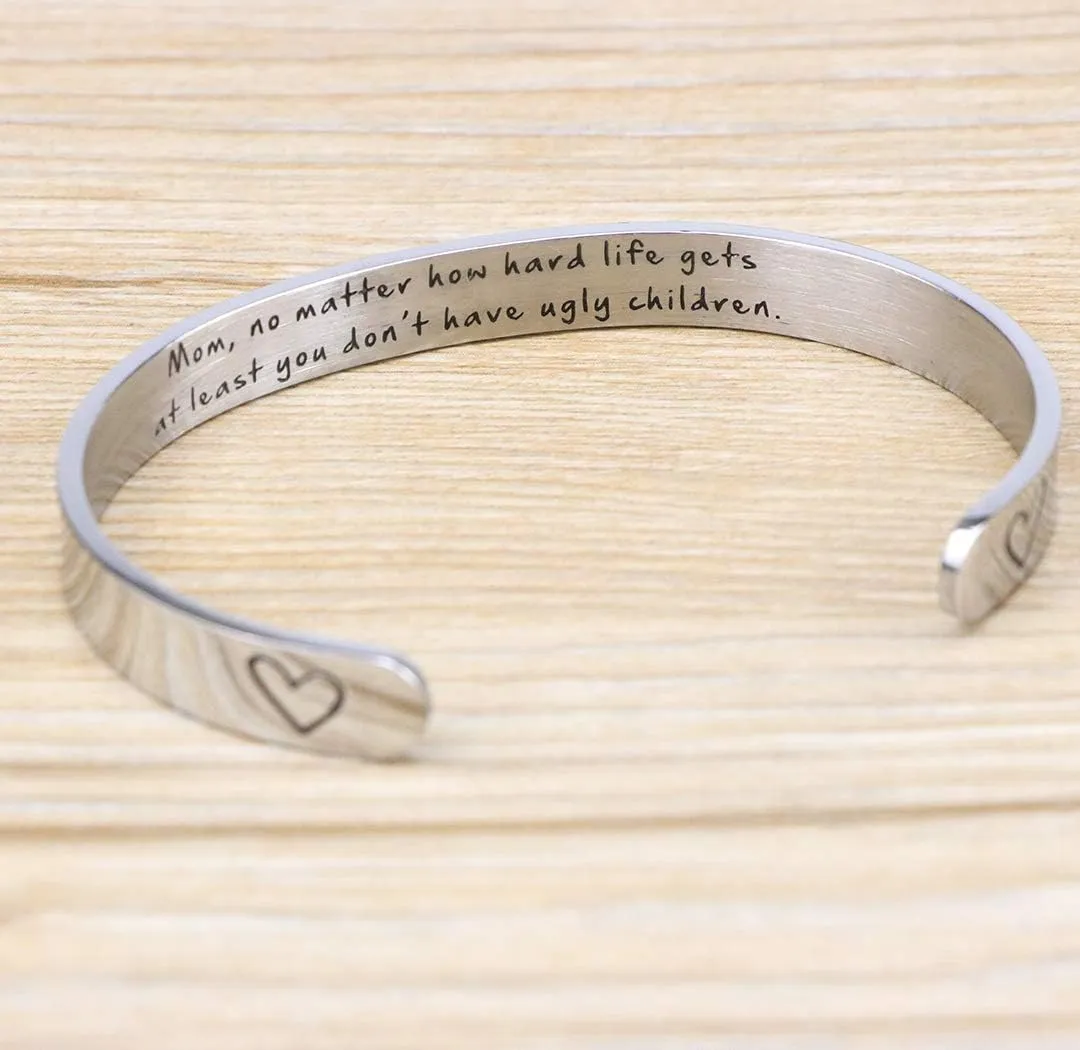 Daughter Mother Bracelets Wide Cuff Bangle Message Engraved Christmas Gifts for Her