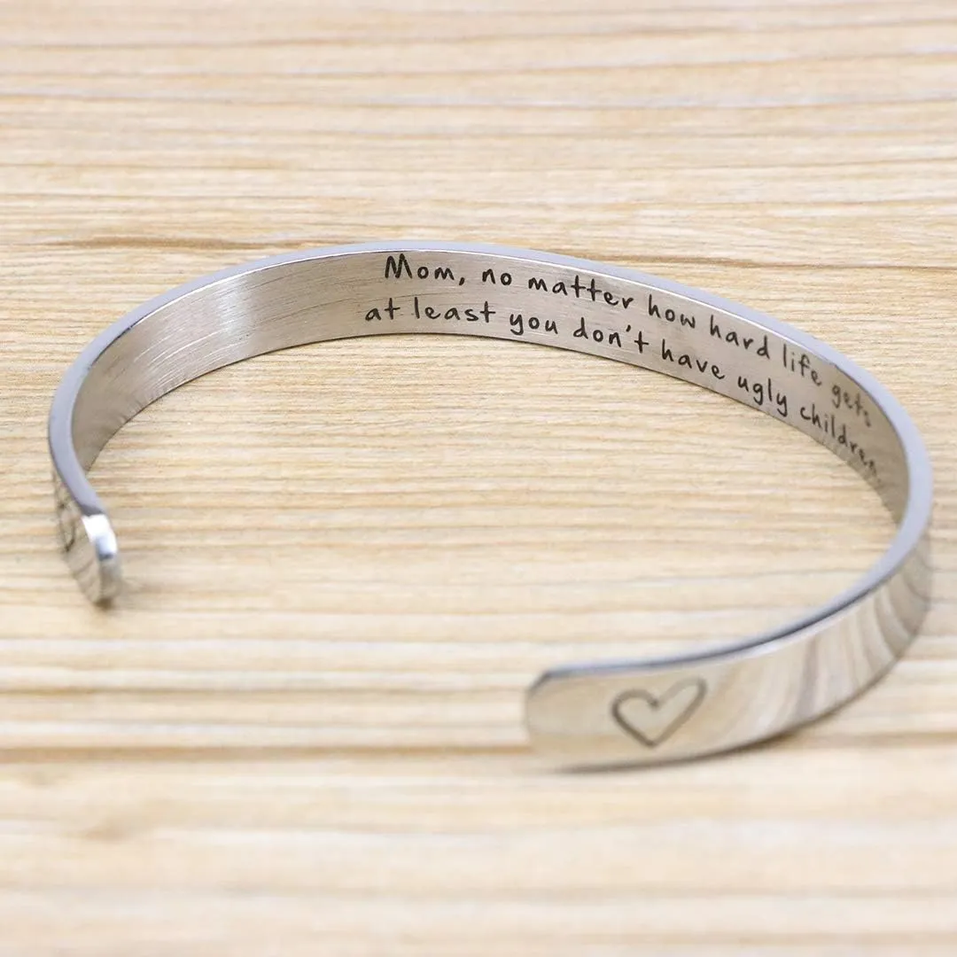 Daughter Mother Bracelets Wide Cuff Bangle Message Engraved Christmas Gifts for Her