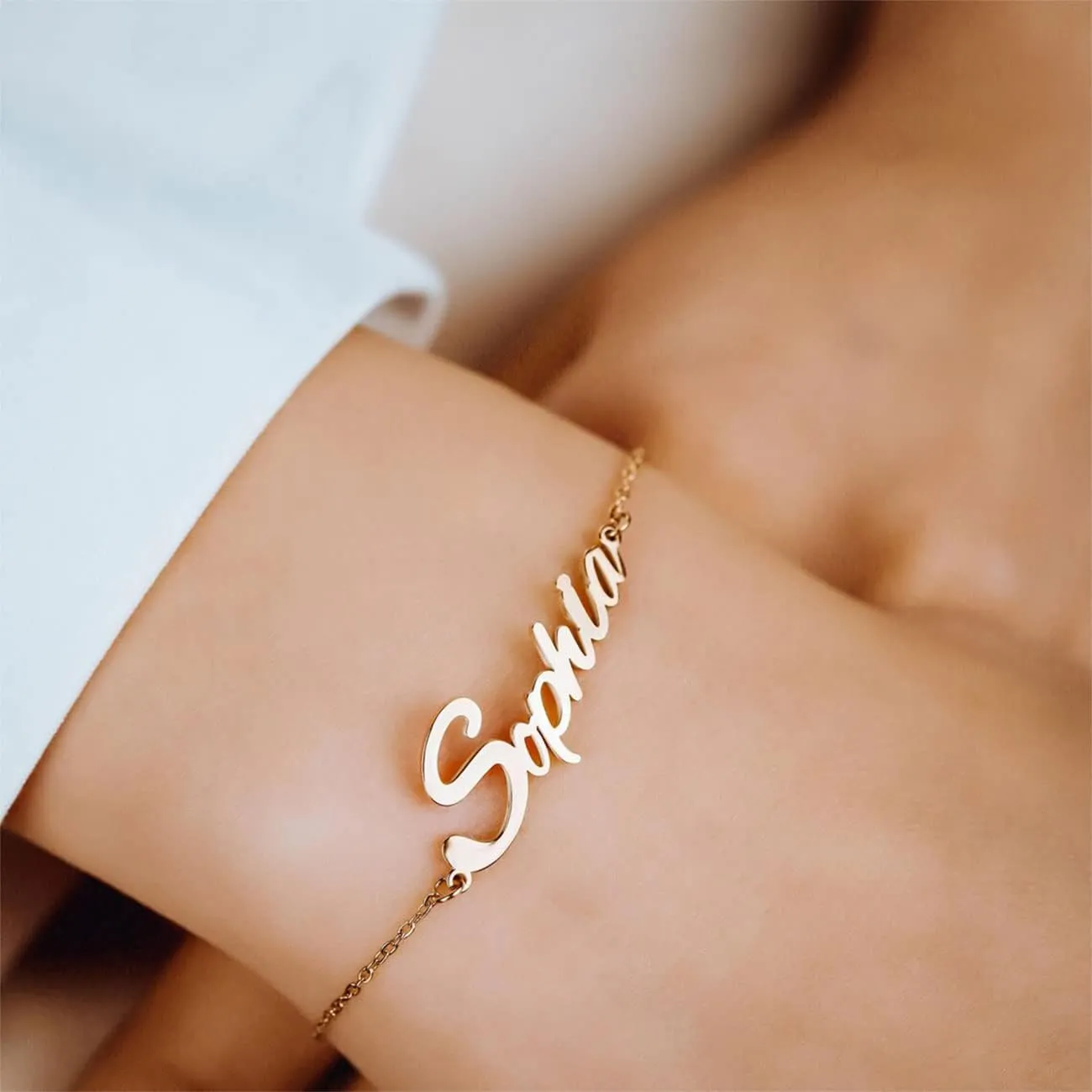 DayOfShe Personalized Name Bracelet or Anklet for Women, Custom Engraved Inspirational Cuff Bangle Infinity Love Gift for Mom
