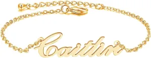 DayOfShe Personalized Name Bracelet or Anklet for Women, Custom Engraved Inspirational Cuff Bangle Infinity Love Gift for Mom