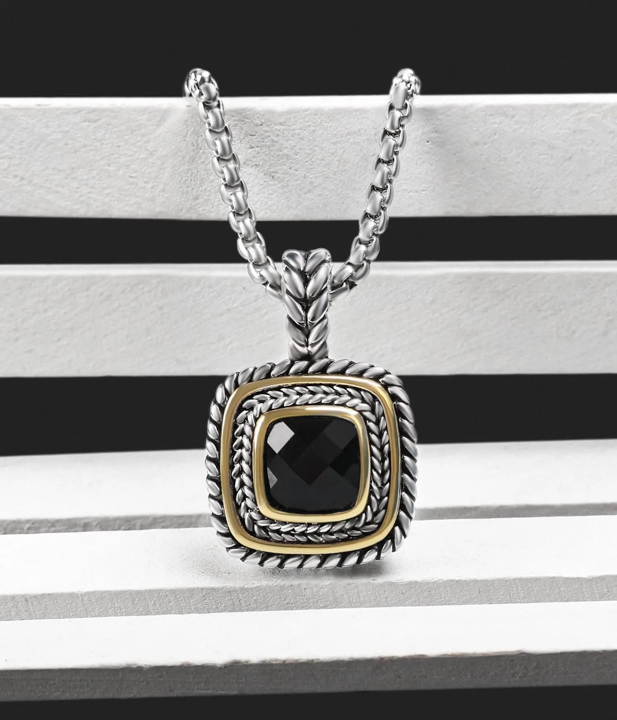 Designer Inspired 7MM CZ Pendant Necklace for Women 18K Gold Plated Two Tone Wheat Cable Necklaces