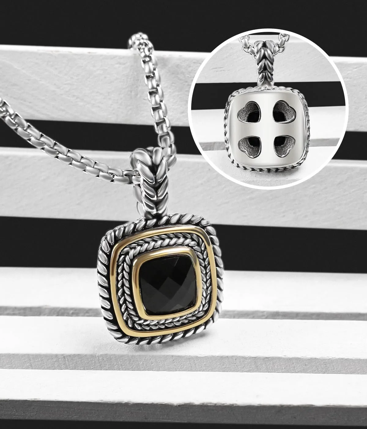 Designer Inspired 7MM CZ Pendant Necklace for Women 18K Gold Plated Two Tone Wheat Cable Necklaces