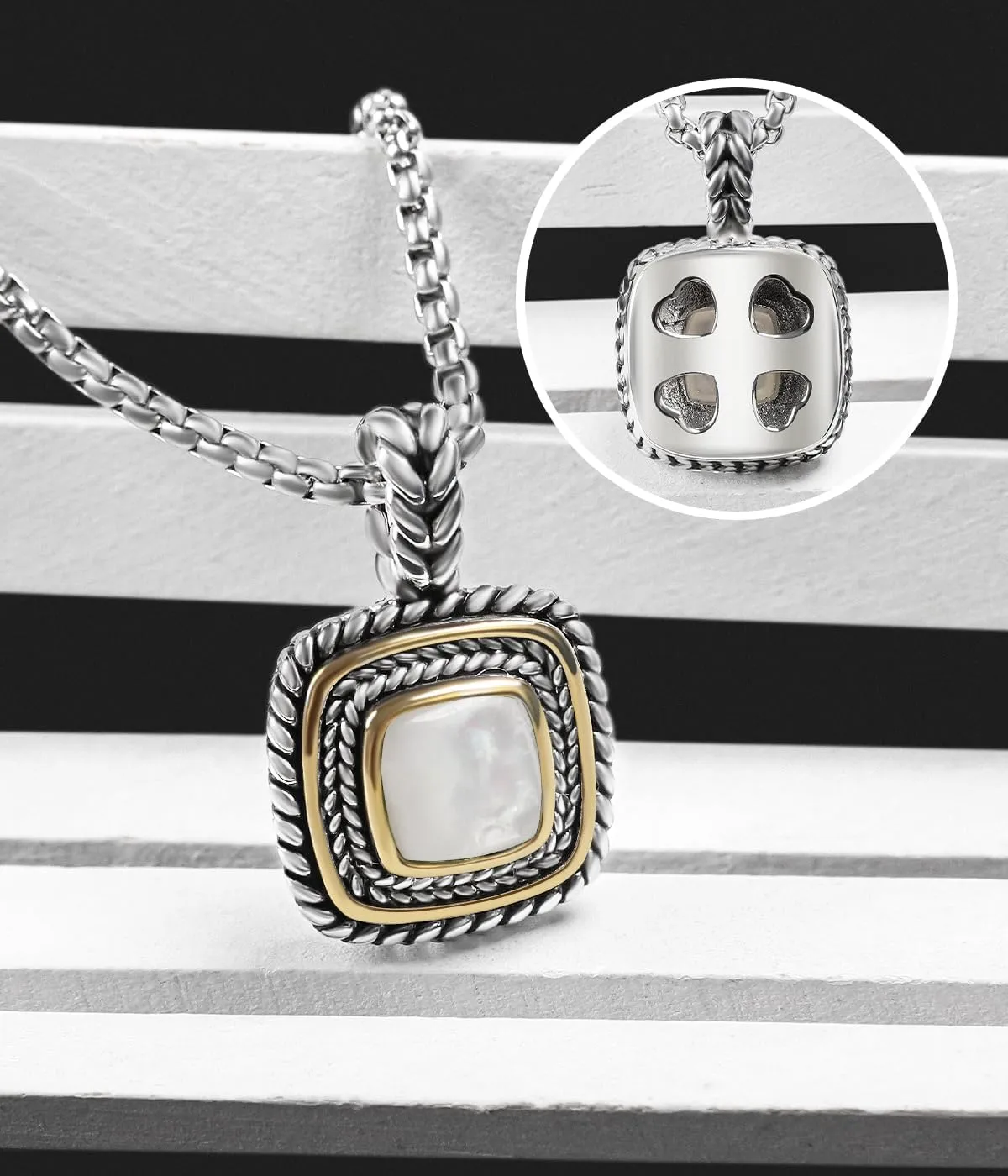 Designer Inspired 7MM CZ Pendant Necklace for Women 18K Gold Plated Two Tone Wheat Cable Necklaces