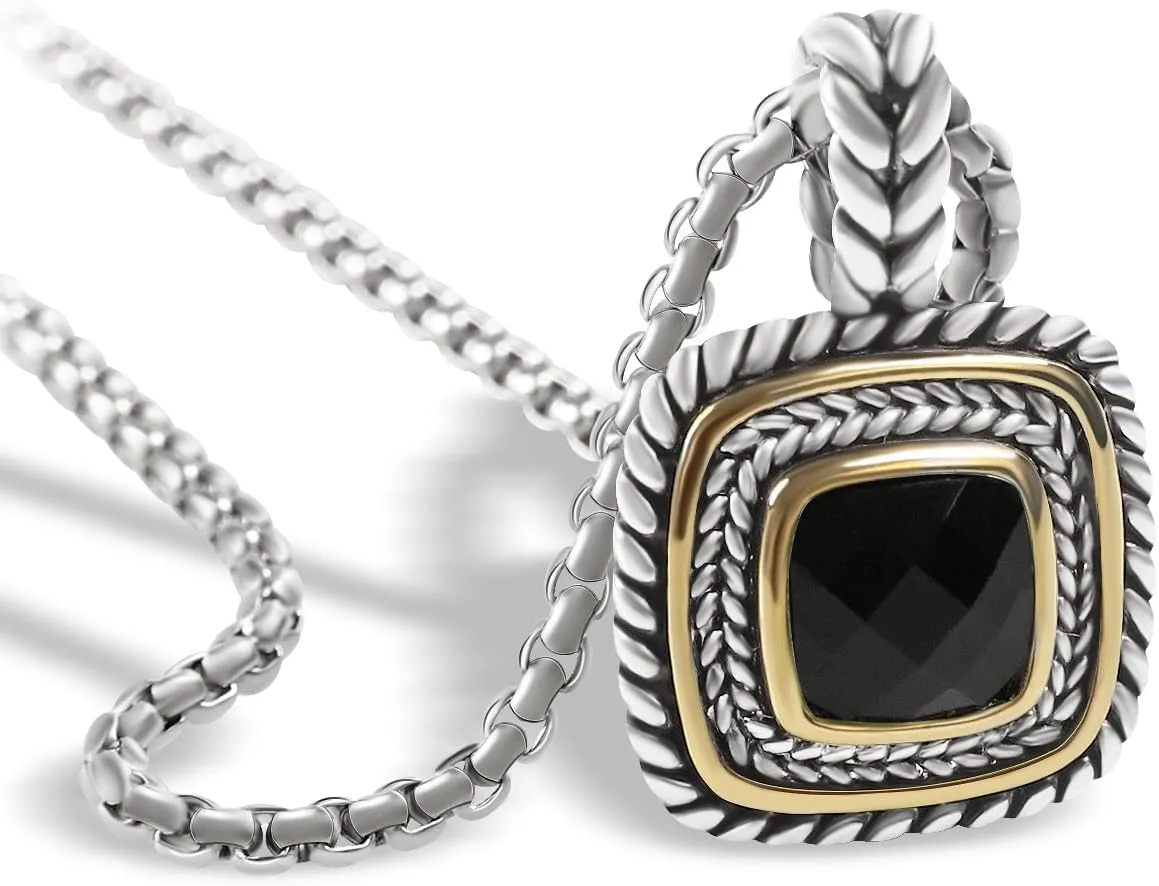 Designer Inspired 7MM CZ Pendant Necklace for Women 18K Gold Plated Two Tone Wheat Cable Necklaces