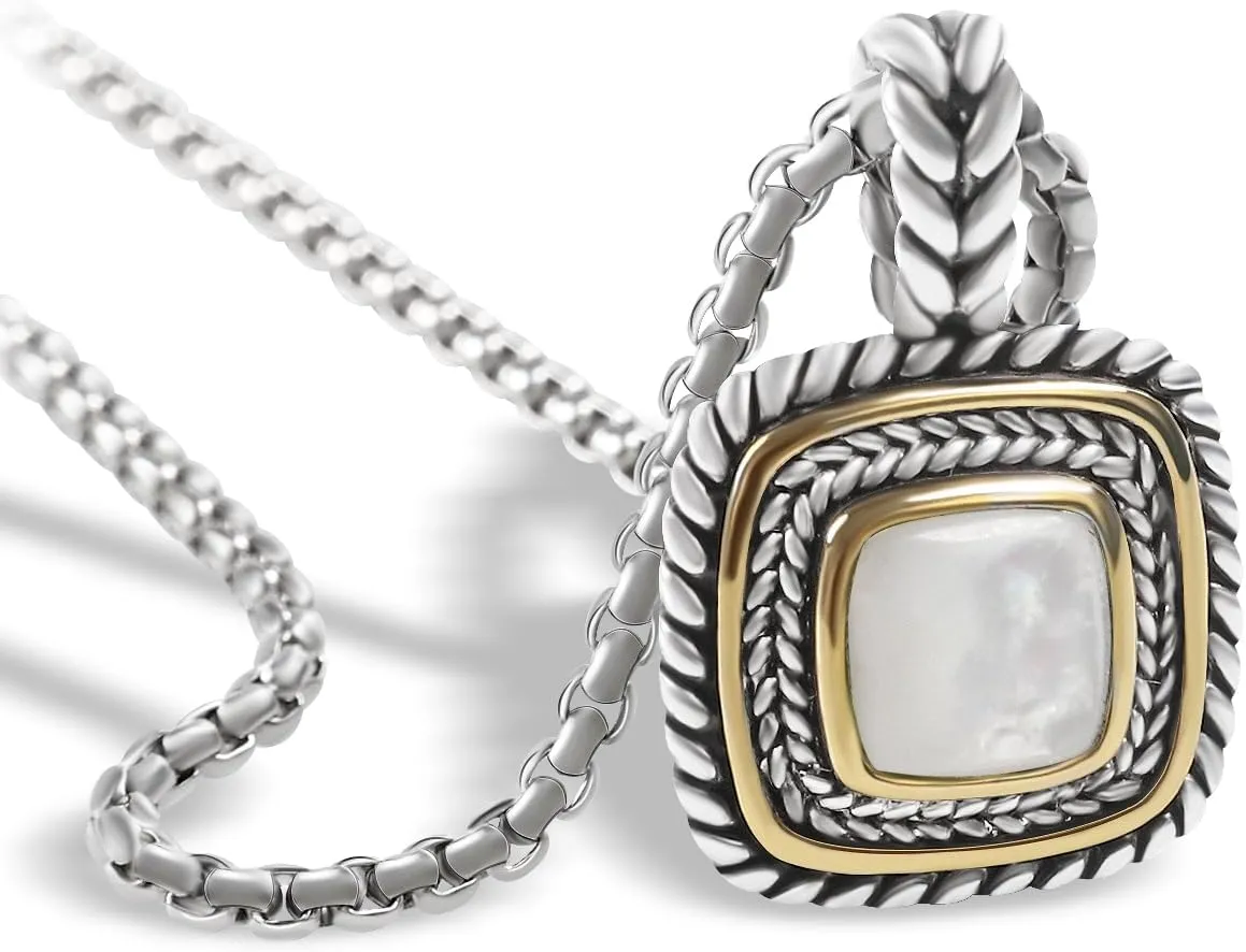 Designer Inspired 7MM CZ Pendant Necklace for Women 18K Gold Plated Two Tone Wheat Cable Necklaces