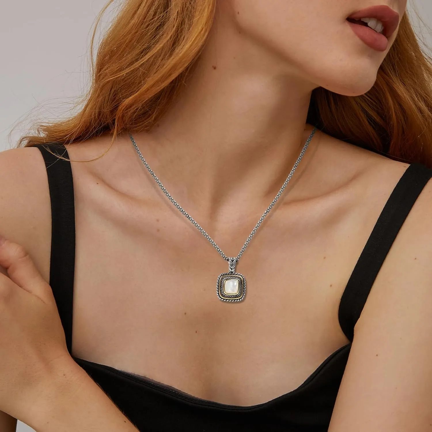 Designer Inspired 7MM CZ Pendant Necklace for Women 18K Gold Plated Two Tone Wheat Cable Necklaces
