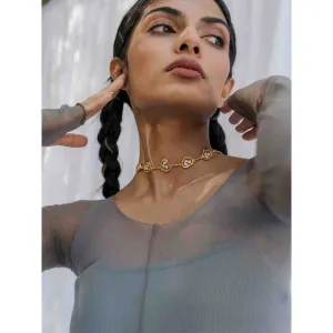 Dhwani Bansal Adjustable Gold And Pastel Green Enamel Adjustable Terra Choker Necklace