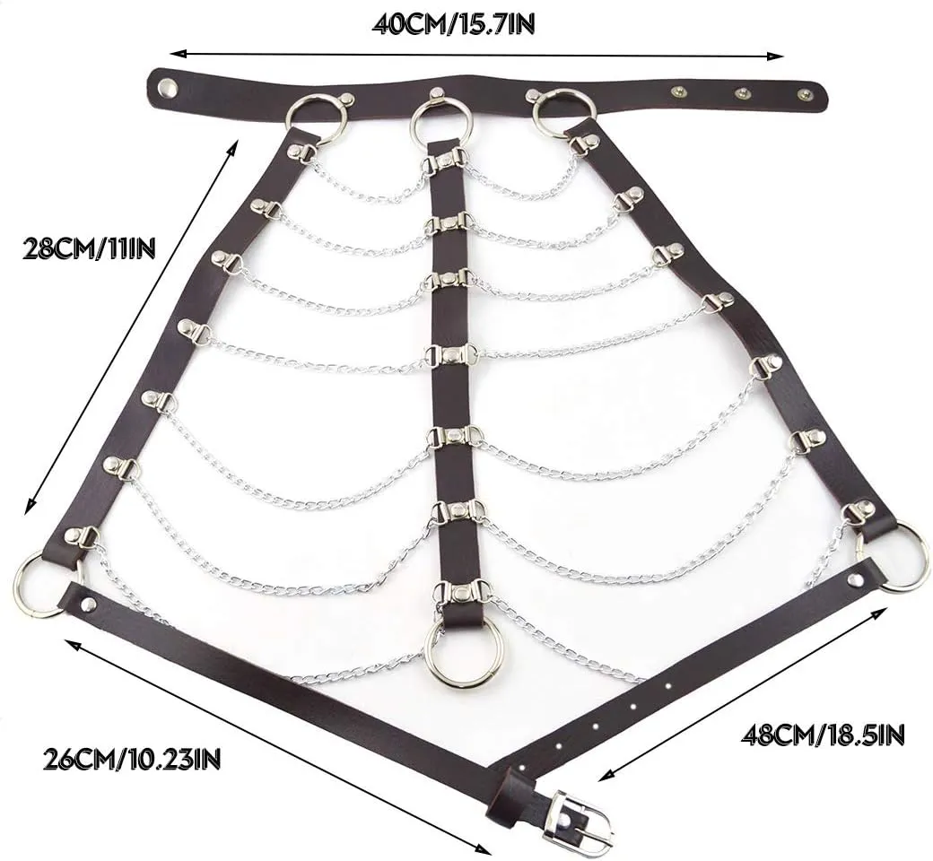 DRESBE Punk Layered Body Chain Black Leather Bra Caged Harness Choker Bra Chains Gothic