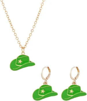Dreuyet Cowgirl Boot Earrings and Necklace Set for Women Dainty Fashion Western Cowboy Boots Chain Necklace 14K Gold Plated Cowboy Hat Pendant Necklace Western Style Jewelry Gift