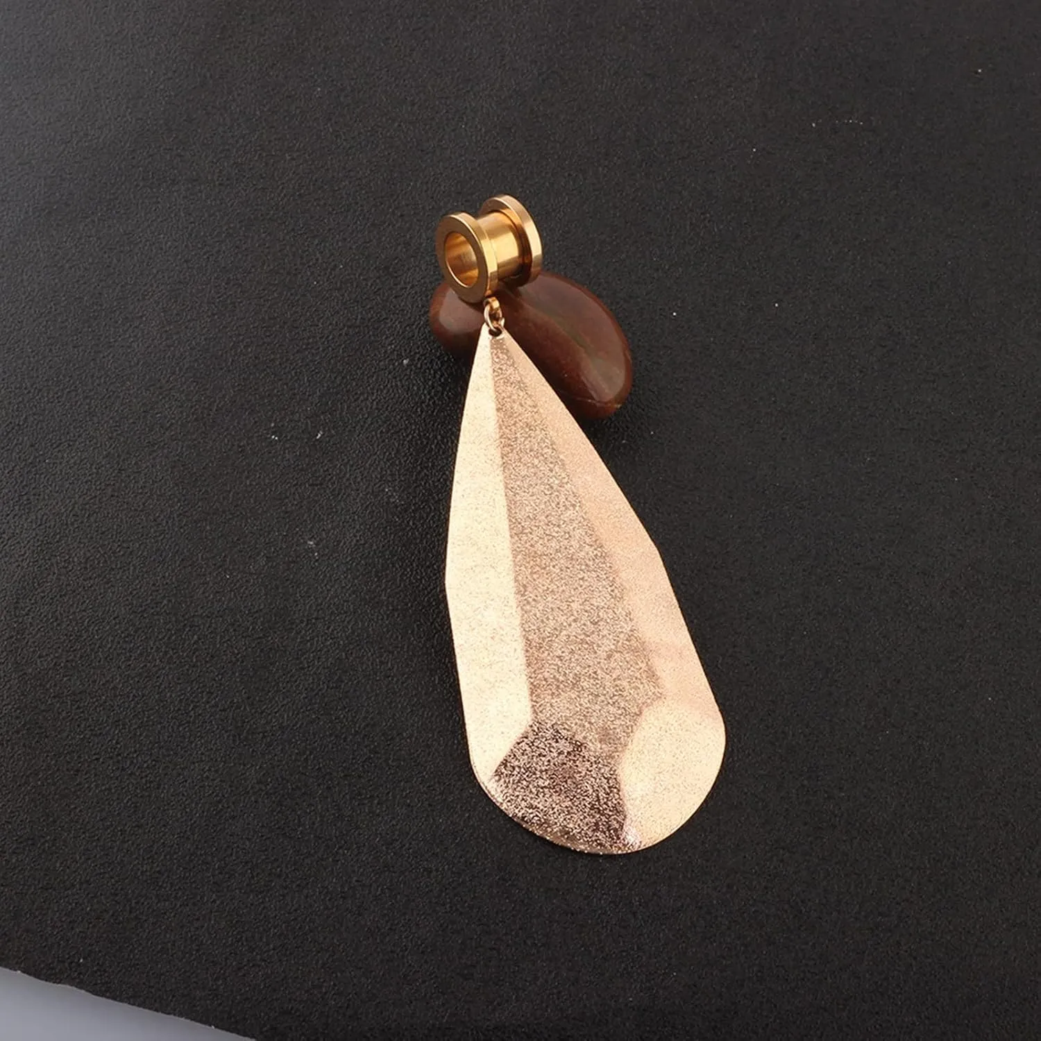 Ear Piercing Plug Tunnel Stainless Steel Ear Gauges Women Rose Gold/Silver with Teardrop Dangle Ear Tunnels Expander, 2PCS, 6MM - 25MM