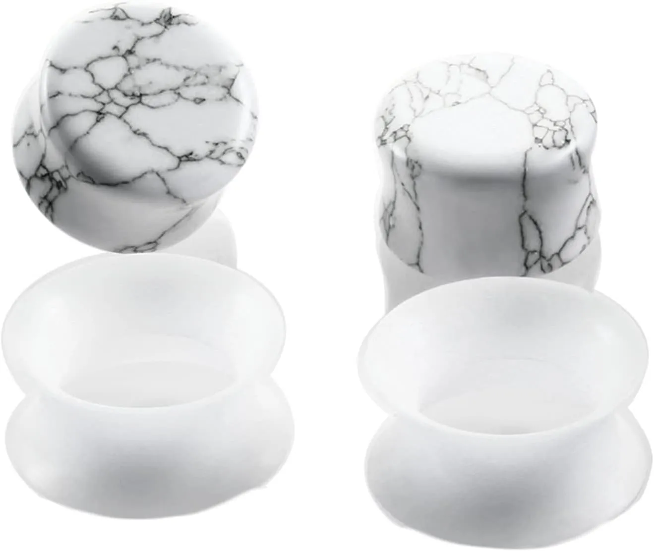 Ear Plugs Gauges, 4PCS Ear Gauges Silicone Stone White Turquoise and Hoop Women and Men Body Piercing Jewelry for Ears