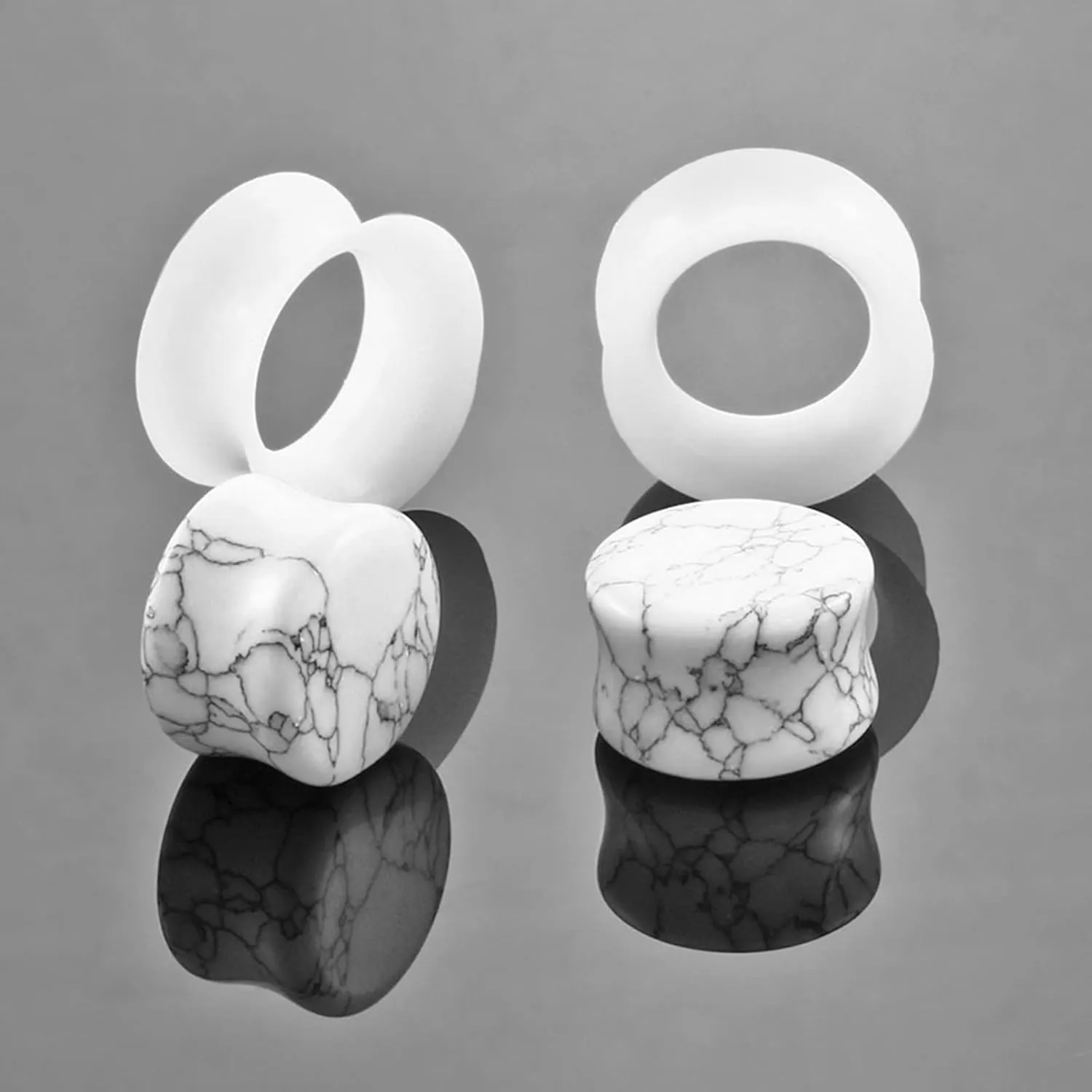 Ear Plugs Gauges, 4PCS Ear Gauges Silicone Stone White Turquoise and Hoop Women and Men Body Piercing Jewelry for Ears