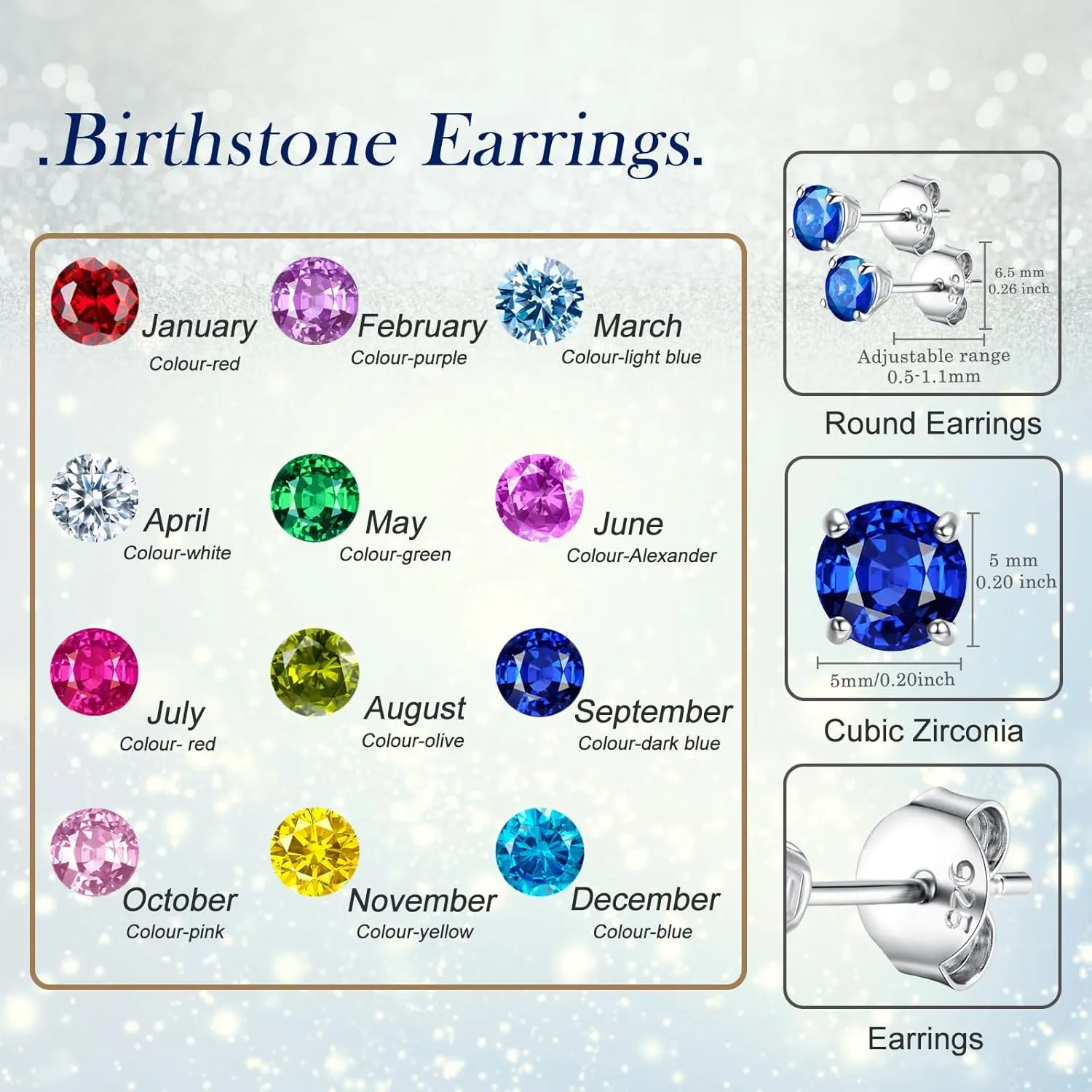 Earrings for Women, S925 Sterling Silver Birthstone Round Studs Earring for Girlfriend Wife, Anniversary Birthday Christmas Valentines Mothers Day Gifts Jewelry for Womens Wife Her Mom