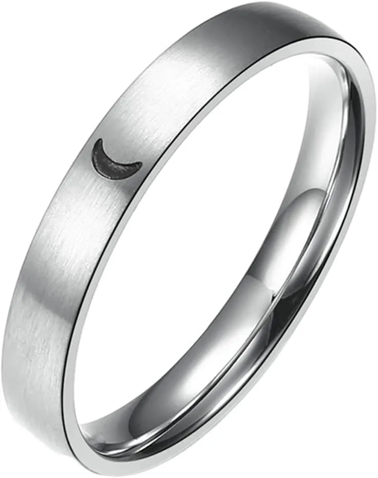 Epinki 4MM Matching Wedding Bands, Silver Sun Moon Glow in Dark Wedding Jewelry for Couple, Stainless Steel Ring