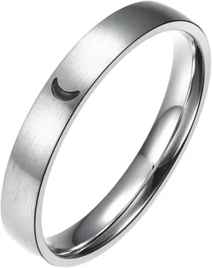 Epinki 4MM Matching Wedding Bands, Silver Sun Moon Glow in Dark Wedding Jewelry for Couple, Stainless Steel Ring