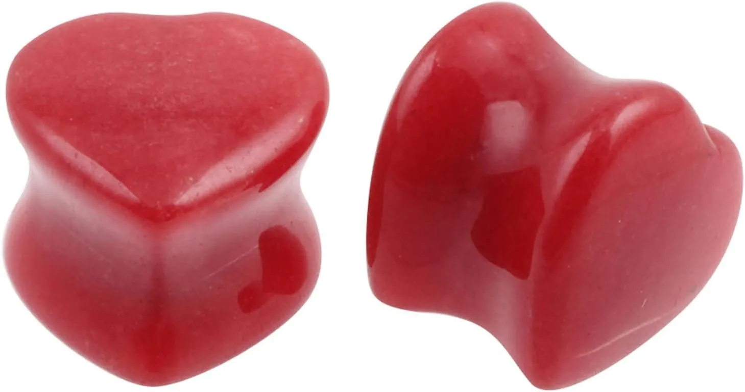 Epinki Gauge Ear, 2PCS Ear Gauges Red Heart Stone Women and Men Body Jewelry Piercing Kit