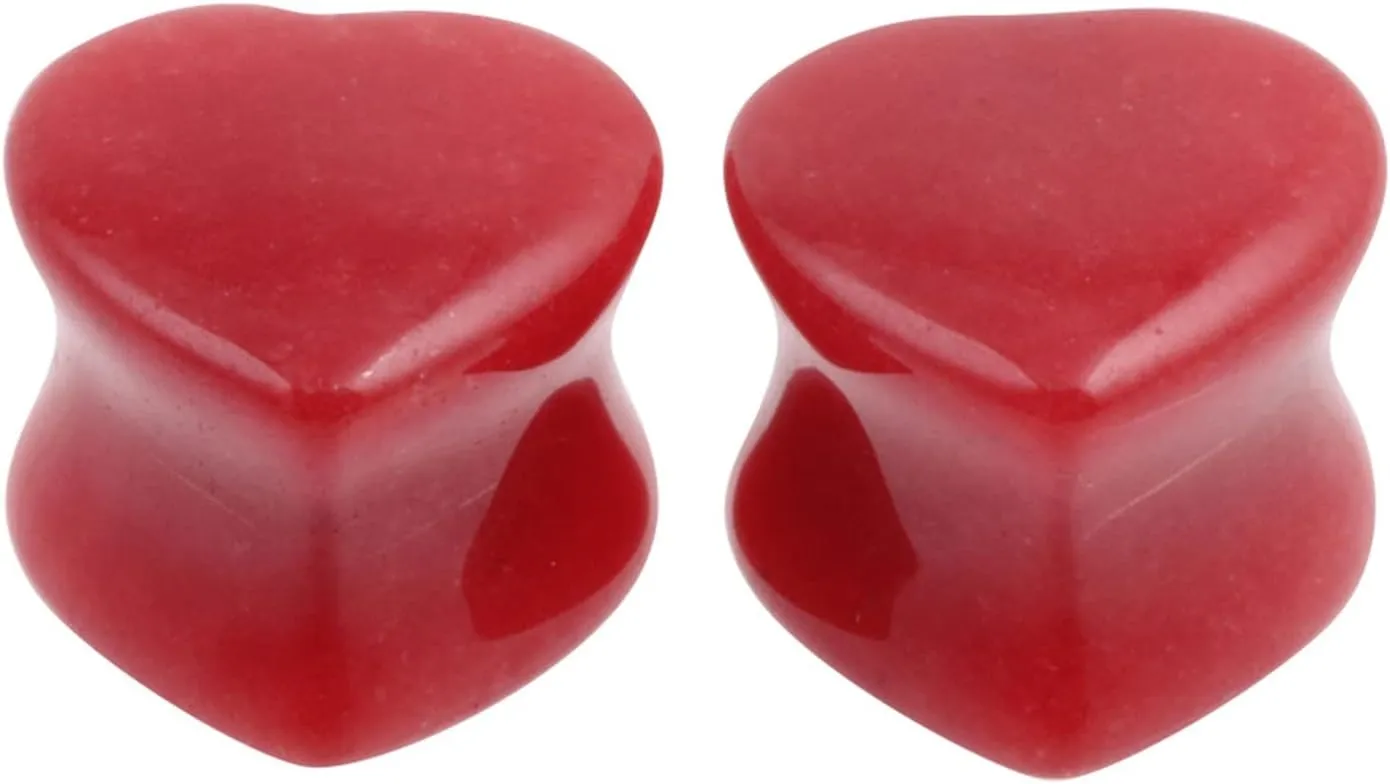 Epinki Gauge Ear, 2PCS Ear Gauges Red Heart Stone Women and Men Body Jewelry Piercing Kit
