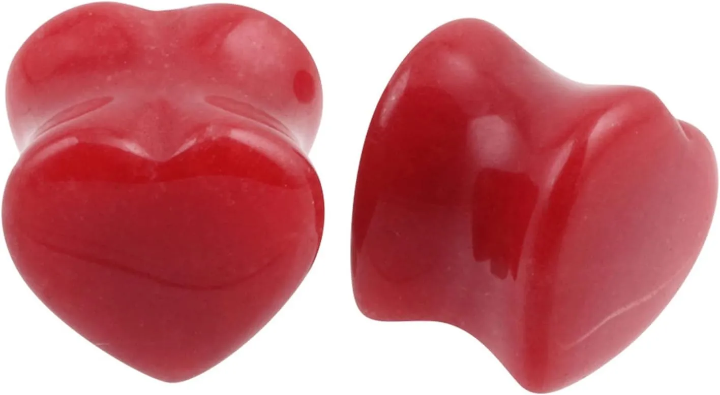 Epinki Gauge Ear, 2PCS Ear Gauges Red Heart Stone Women and Men Body Jewelry Piercing Kit