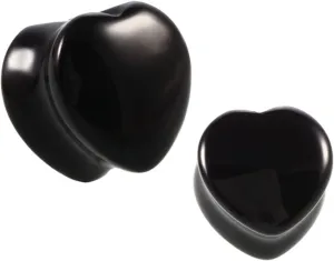 Epinki Mens Ear Plugs Gauges, 1 Pair Ear Gauges Black Heart Stone Women Ear Gauge Stretching Kit