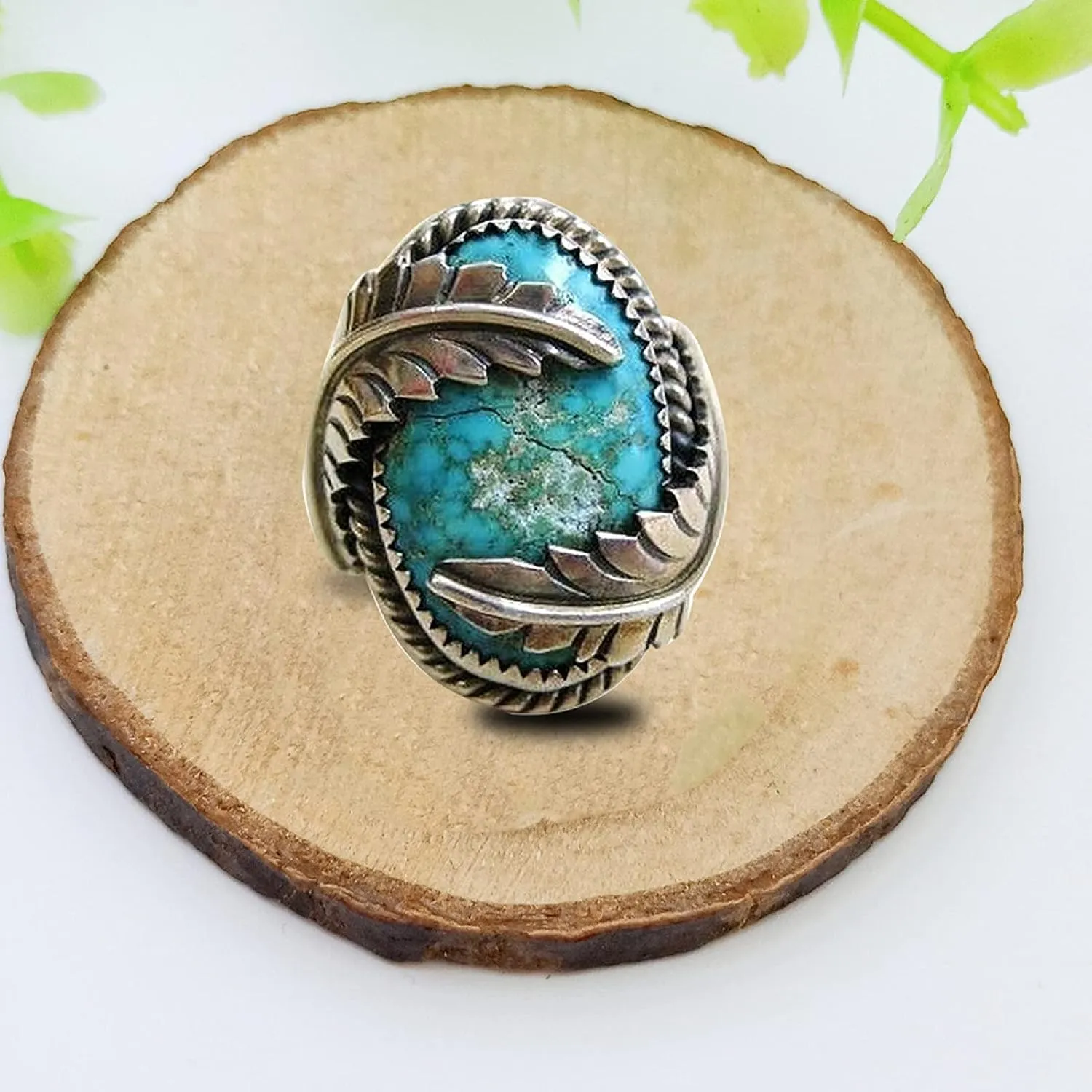 Exquisite Ring Fresh Style Ladies Couple Love Rings Vintage Leaves Cover Artificial Turquoise Ring Wedding Party Engagement Jewelry for Women/Girl Finger Rings DIY Jewelry Gifts
