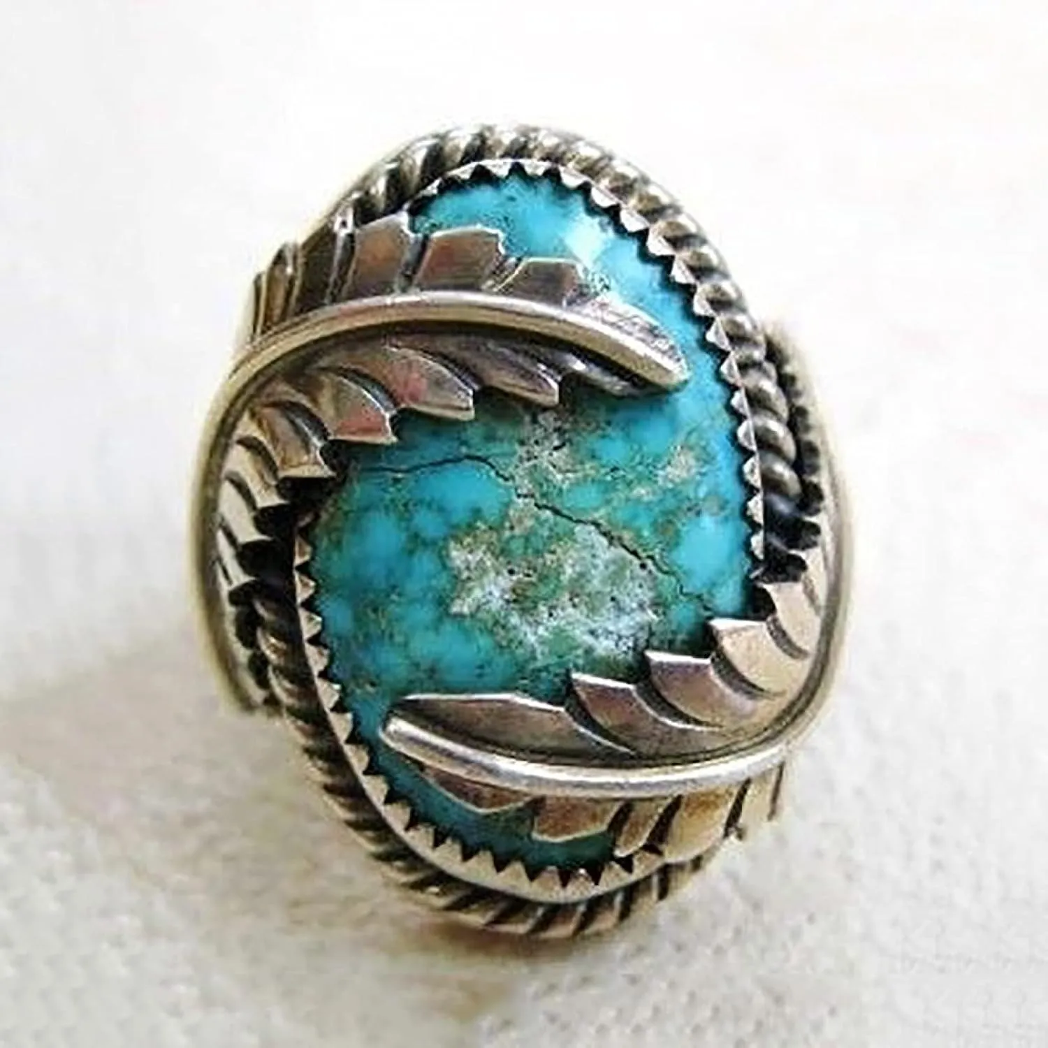 Exquisite Ring Fresh Style Ladies Couple Love Rings Vintage Leaves Cover Artificial Turquoise Ring Wedding Party Engagement Jewelry for Women/Girl Finger Rings DIY Jewelry Gifts