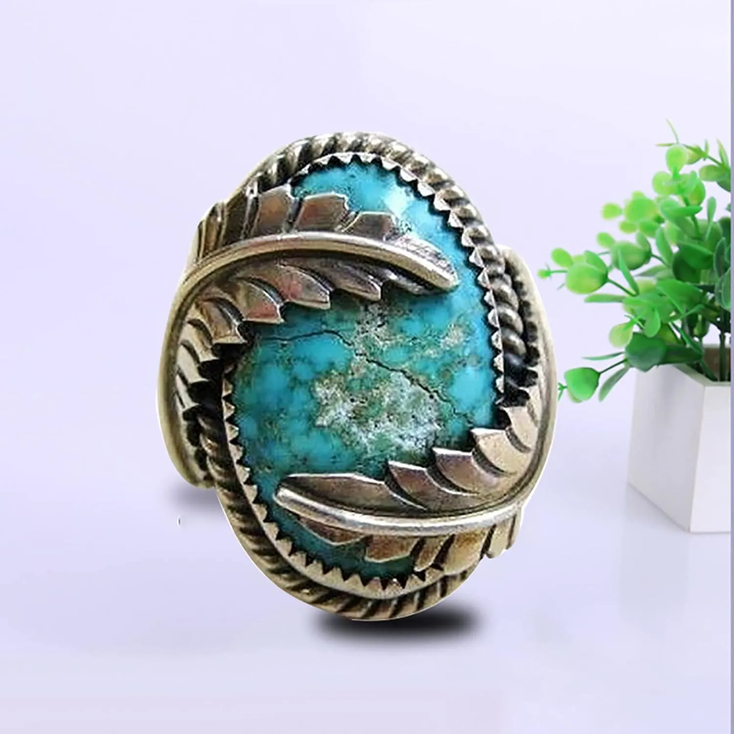Exquisite Ring Fresh Style Ladies Couple Love Rings Vintage Leaves Cover Artificial Turquoise Ring Wedding Party Engagement Jewelry for Women/Girl Finger Rings DIY Jewelry Gifts