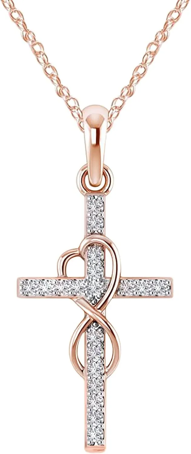 Faith Cross Necklace for Women Full Diamond Infinity Pendant Necklace Sterling Silver Moissanite Necklaces Anniversary Birthday Gifts for Women