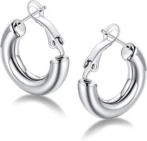 FaithHeart Chunky Hoop Earrings for Women, Silver/Black/14K Gold Plated Stainless Steel Earrings Hollow Tube Hoops Hypoallergenic Lightweight Earring 20/30/40/60/80mm