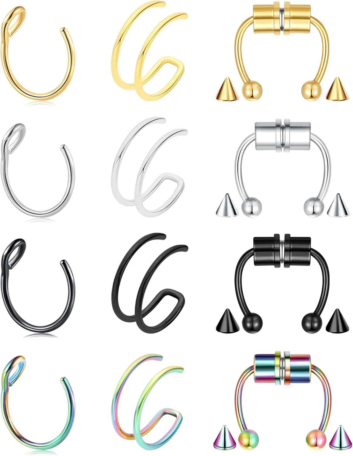 Fake Nose Ring Piercing Double Hoop Nose Ring Magnet Magnetic Septum Nose Rings Piercing for Women Men