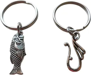 Fancy Hook & Fish Keychain Set - A Great Catch, I'm Hooked On You; Couples Keychain Set