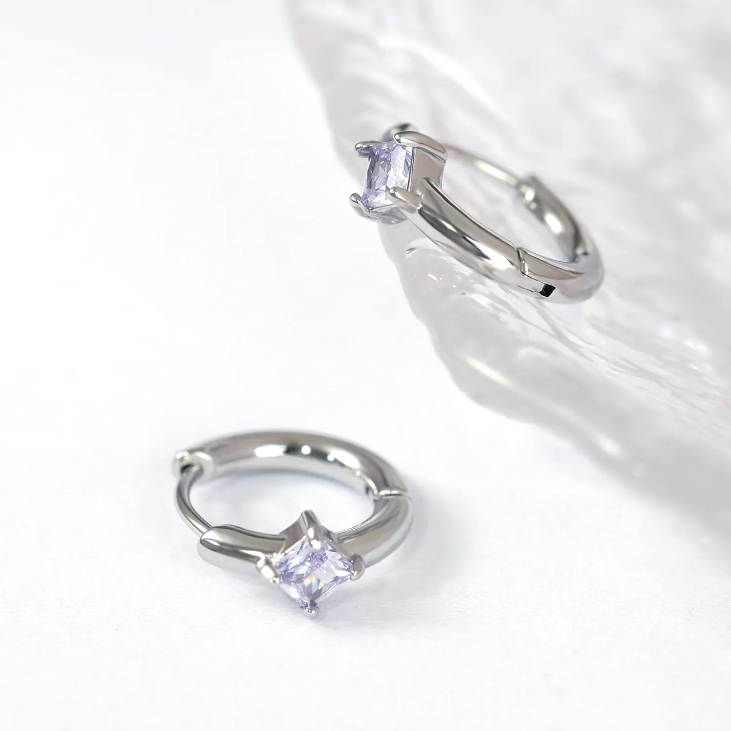 FANSING Birthstone Hoop Earrings for Women Lightweight 316L Surgical Steel Huggie Earrings