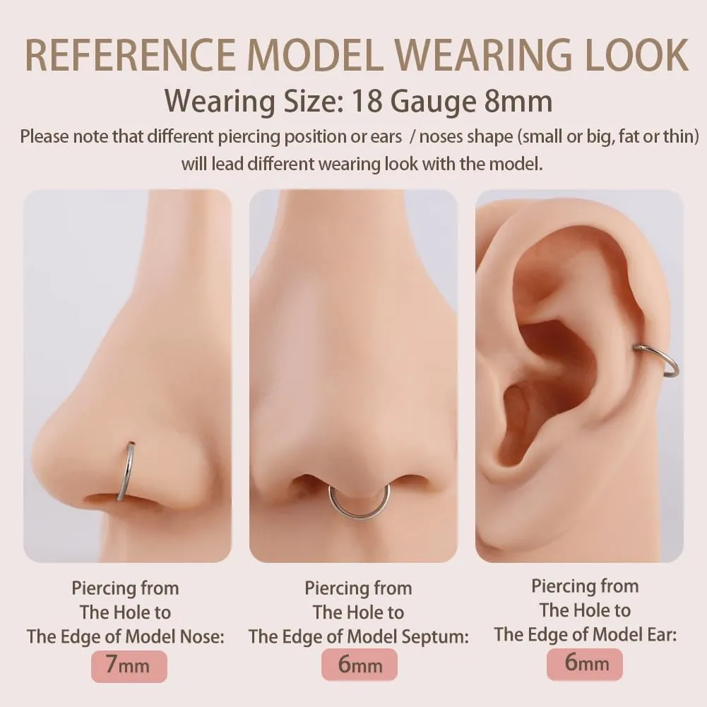 FANSING Men Women 316L Surgical Steel Hinged Nose Rings Hoop for Nostril Septum Cartilage Helix Daith Tragus Rook Conch Lip Ear Lobe Piercings