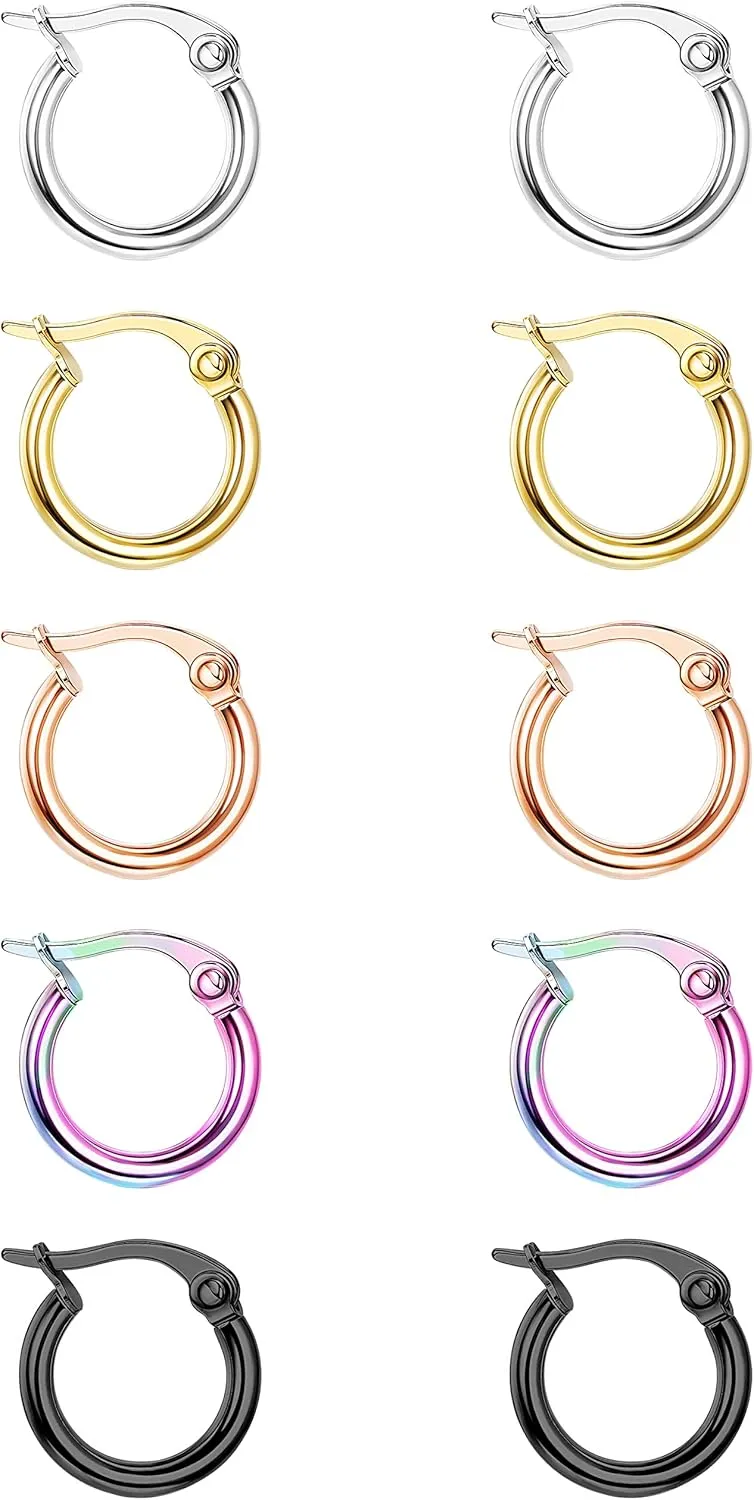 FASACCO Colorful Hoop Earrings Surgical Steel Hoop Earrings for Women Loop Earrings 10mm/15mm/20mm/25mm