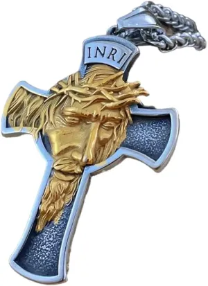 Fashion Vintage Stainless Steel Jesus Cross Necklace Pendant Men Cross Jesus Face Necklace Chain Amulet Jewelry