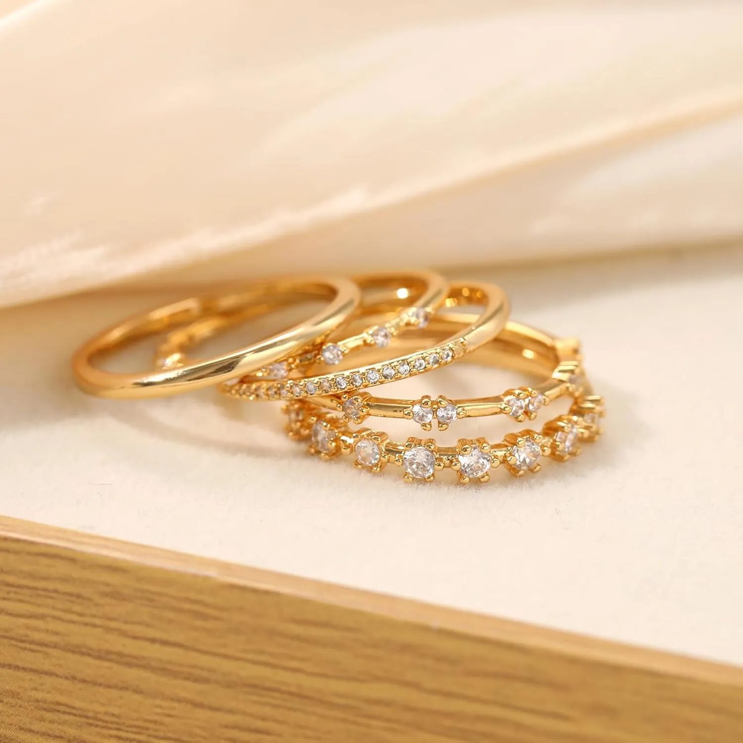 FAXHION Gold Rings for Women Non Tarnish, Dainty 14K Gold Plated Stacking Cubic Zirconia Thumb Rings, Statement Gold Knuckle Rings Set Size 5-10