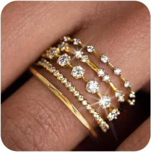 FAXHION Gold Rings for Women Non Tarnish, Dainty 14K Gold Plated Stacking Cubic Zirconia Thumb Rings, Statement Gold Knuckle Rings Set Size 5-10