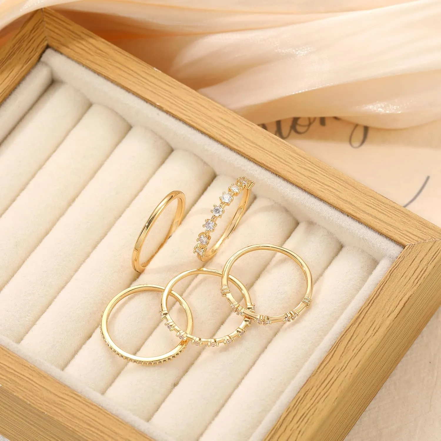 FAXHION Gold Rings for Women Non Tarnish, Dainty 14K Gold Plated Stacking Cubic Zirconia Thumb Rings, Statement Gold Knuckle Rings Set Size 5-10