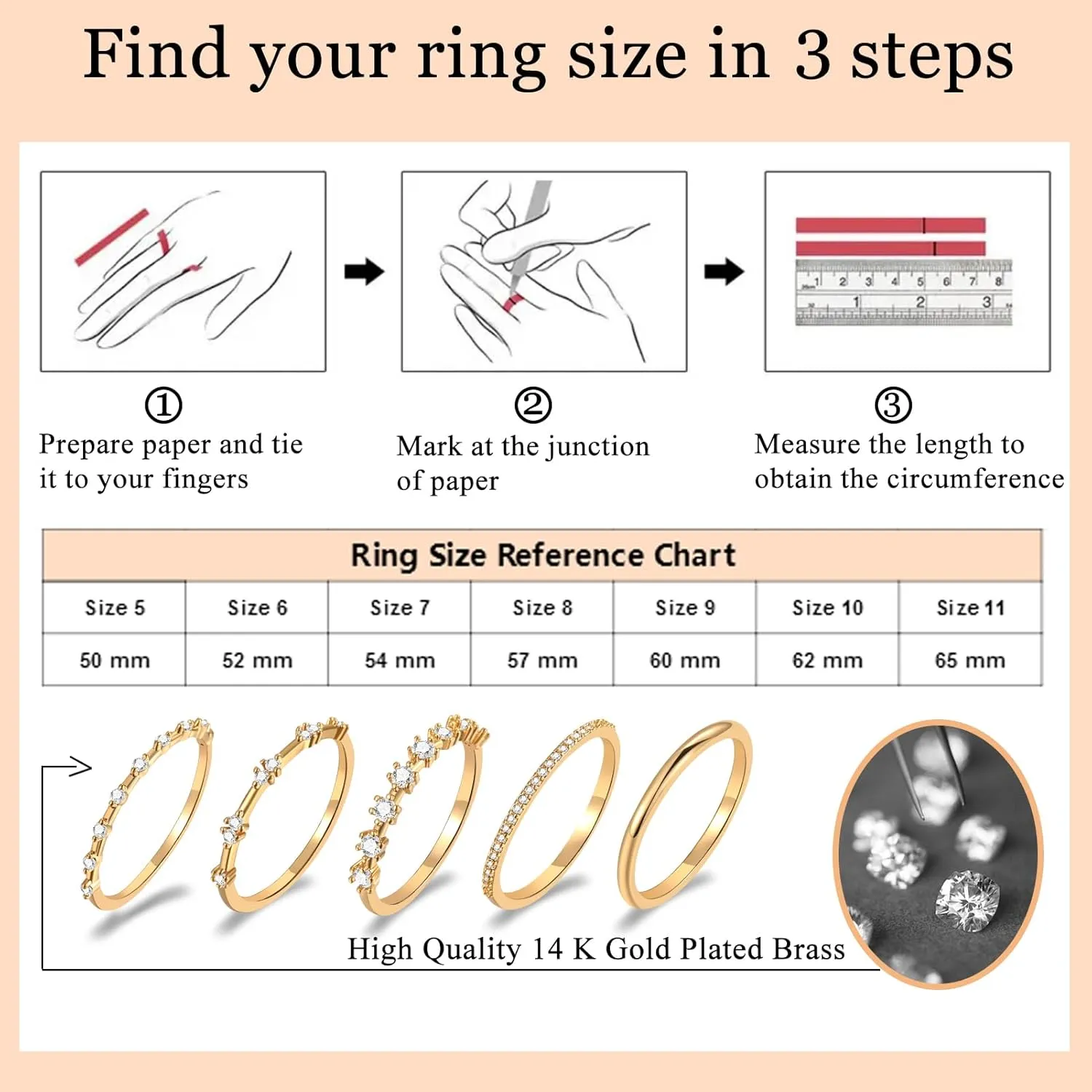 FAXHION Gold Rings for Women Non Tarnish, Dainty 14K Gold Plated Stacking Cubic Zirconia Thumb Rings, Statement Gold Knuckle Rings Set Size 5-10
