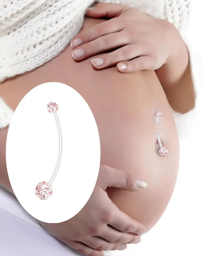 FECTAS Pregnancy Belly Button Rings 9pcs Long Bar 32&35&38mm Plastic for Pregnant Women Clear Belly Button Ring Clear Flexible Bioplast Navel Piercing Retainer