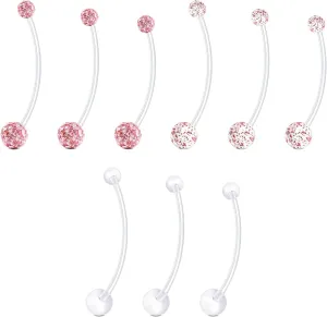 FECTAS Pregnancy Belly Button Rings 9pcs Long Bar 32&35&38mm Plastic for Pregnant Women Clear Belly Button Ring Clear Flexible Bioplast Navel Piercing Retainer