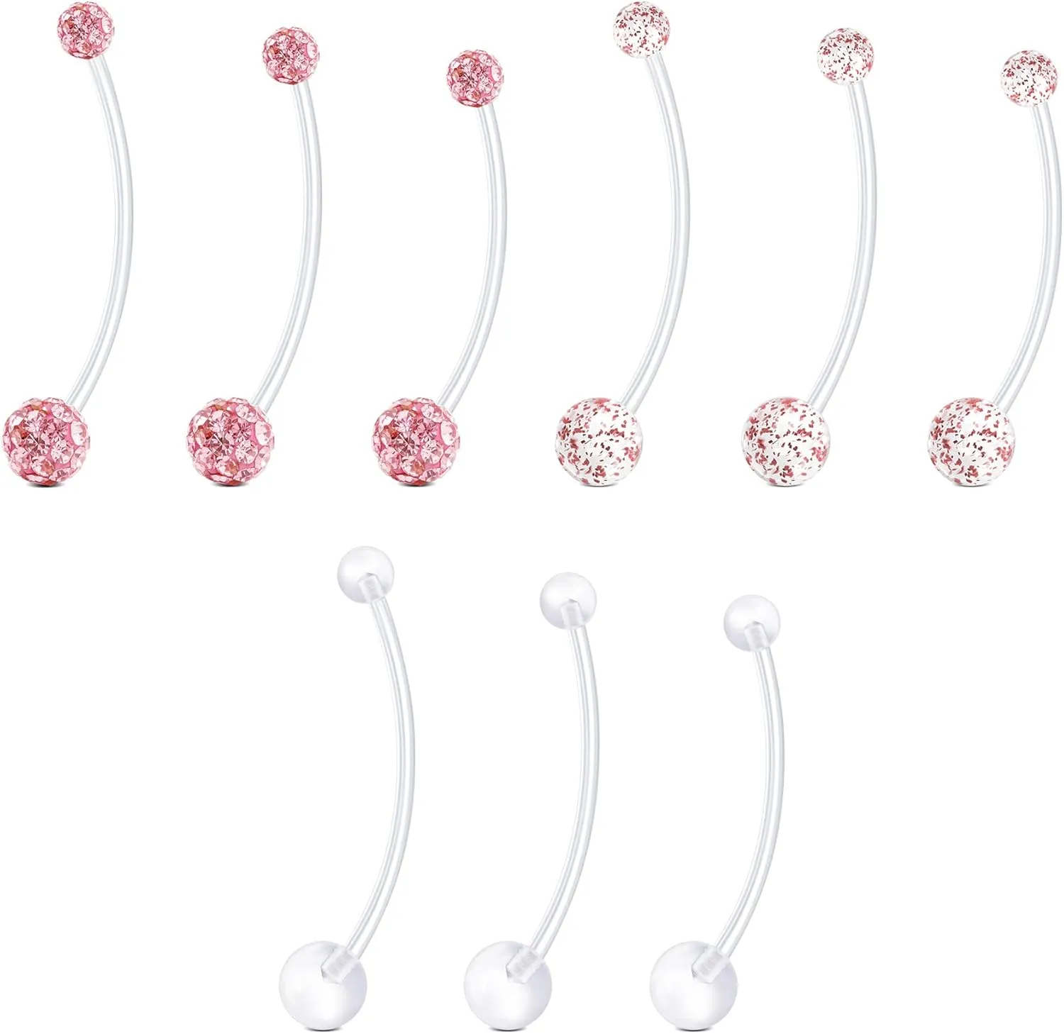 FECTAS Pregnancy Belly Button Rings 9pcs Long Bar 32&35&38mm Plastic for Pregnant Women Clear Belly Button Ring Clear Flexible Bioplast Navel Piercing Retainer