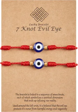 Fesciory Evil Eye Bracelets for Women, 2Pcs Adjustable Red String, 7 Knots Braided Lucky Thread, Hamsa Hand Amulet Bracelets for Men Women Jewelry Gifts