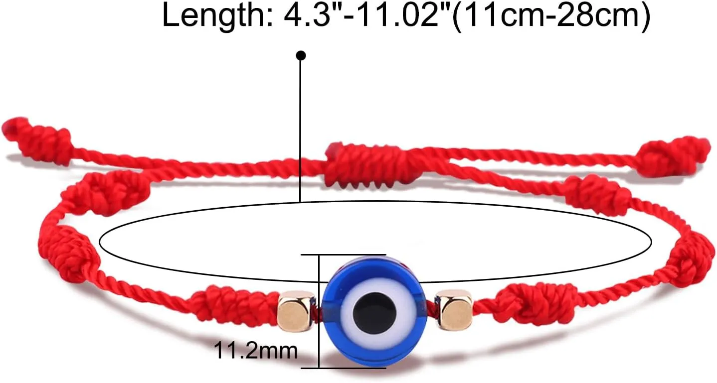 Fesciory Evil Eye Bracelets for Women, 2Pcs Adjustable Red String, 7 Knots Braided Lucky Thread, Hamsa Hand Amulet Bracelets for Men Women Jewelry Gifts
